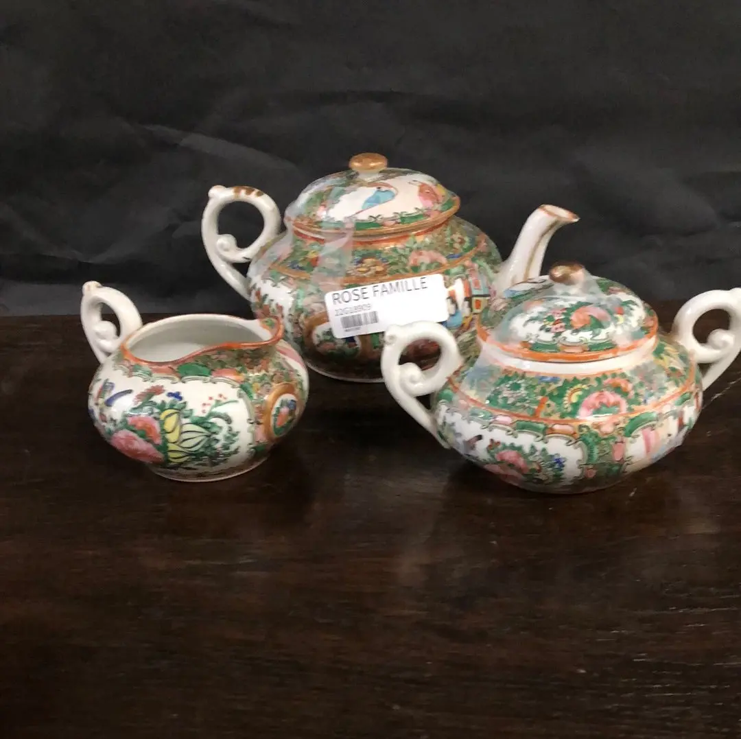 * Rose Famille Teapot Creamer And Sugar Added To Sold Lot 1