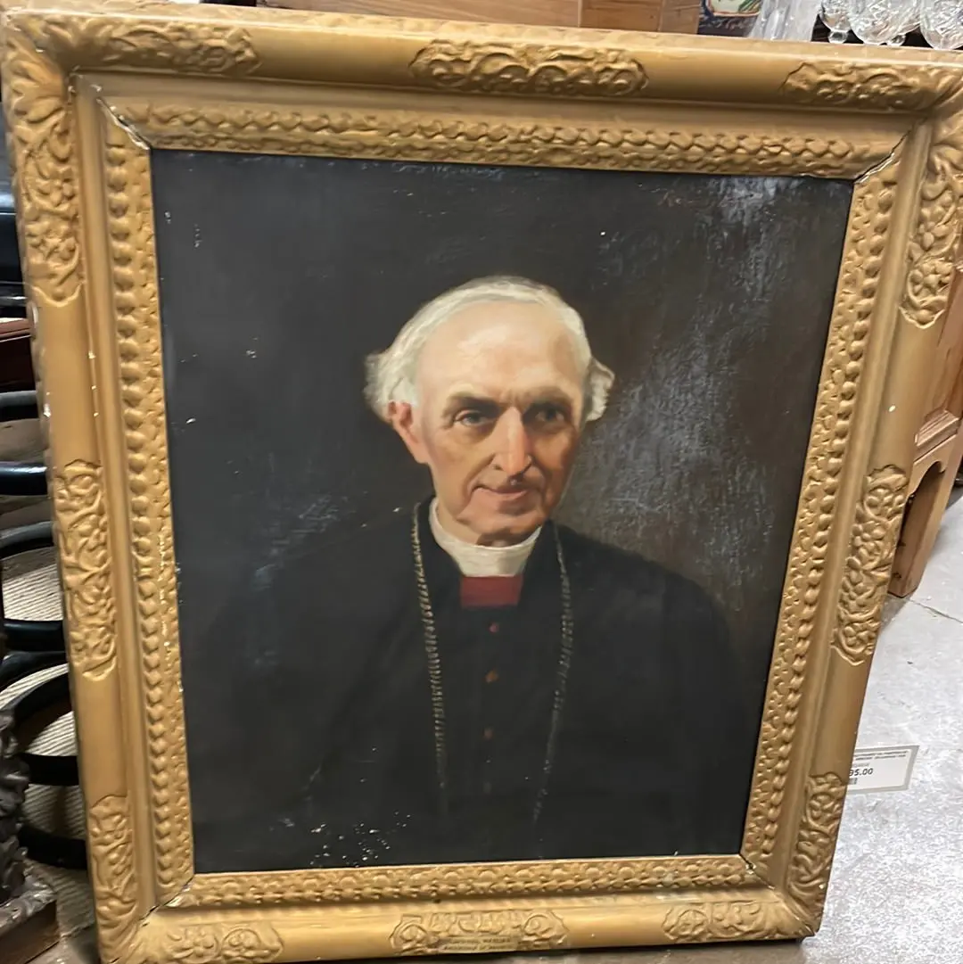 Large Gold Framed Oil Painting Of Cardinal Mercier- On Canvas 1926 1