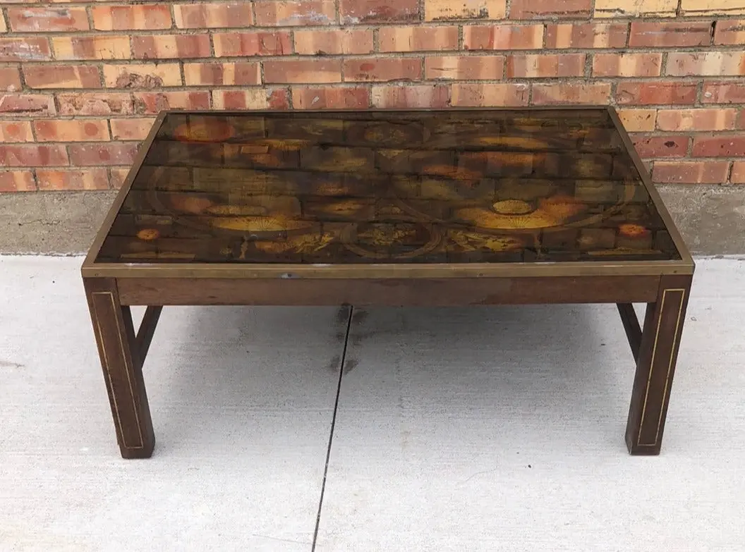 Coffee Table With Old World Map And Brass Inlay 1