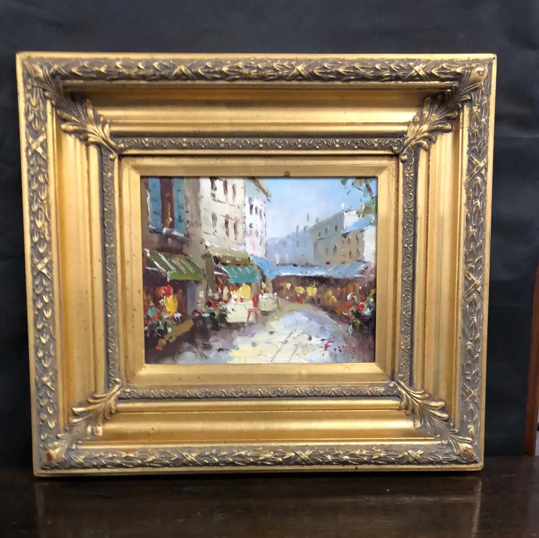 Impressionist Oil Street Scene Painting In Small Gold Frame 1