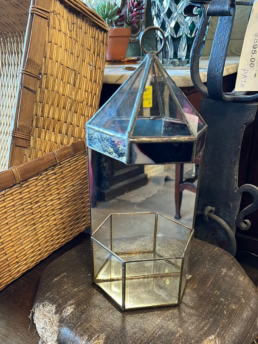 Mirror Back Wall Terrarium With Stained Glass 1