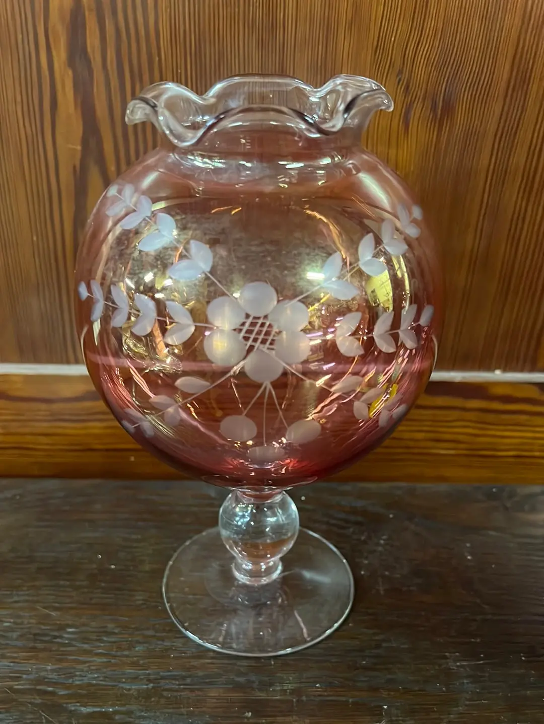 Pink Cut To Clear Ruffled Vase 1