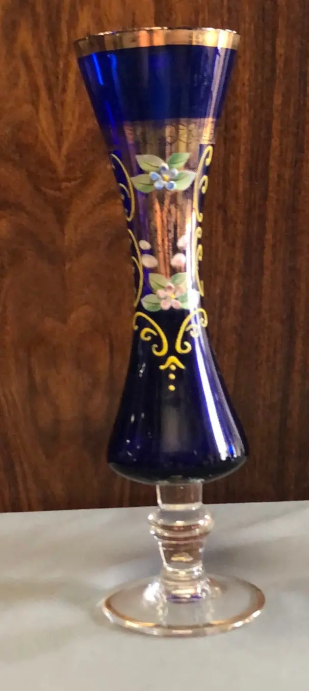Cobalt Bohemian Fotted Vase With Gold Overlay 1