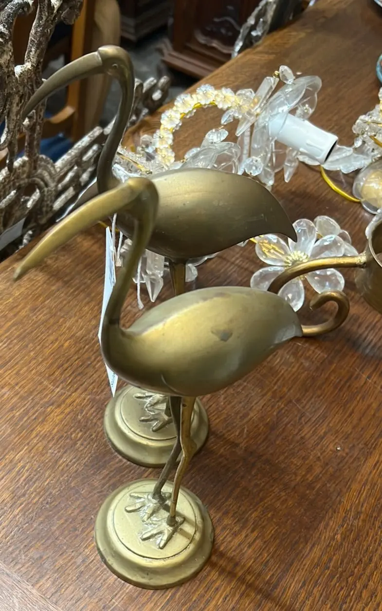 Pair Of Heavy Brass Egrets 1