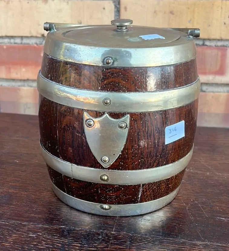 English Oak Biscuit Barrel 1