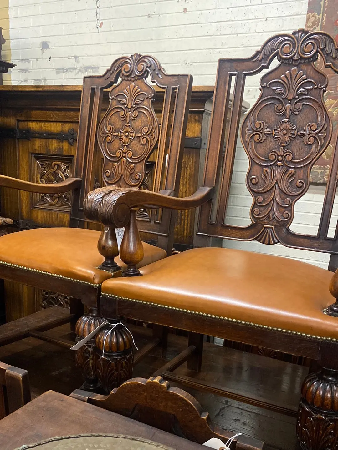Pair Of Carved Tudor Oak Arm Chairs 1