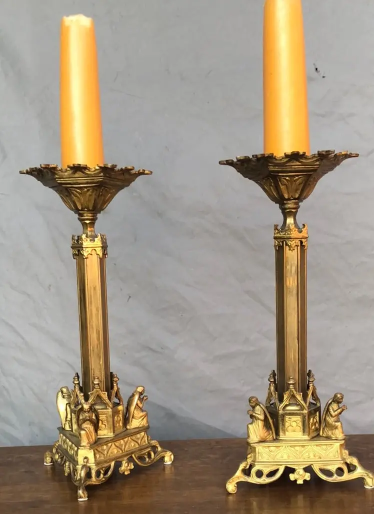 Pair Of Brass Church Angel Candlesticks 1