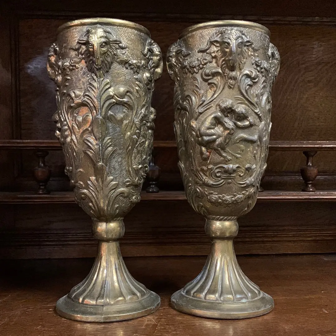 Pair Of Tall Gold Metal Chalices 1