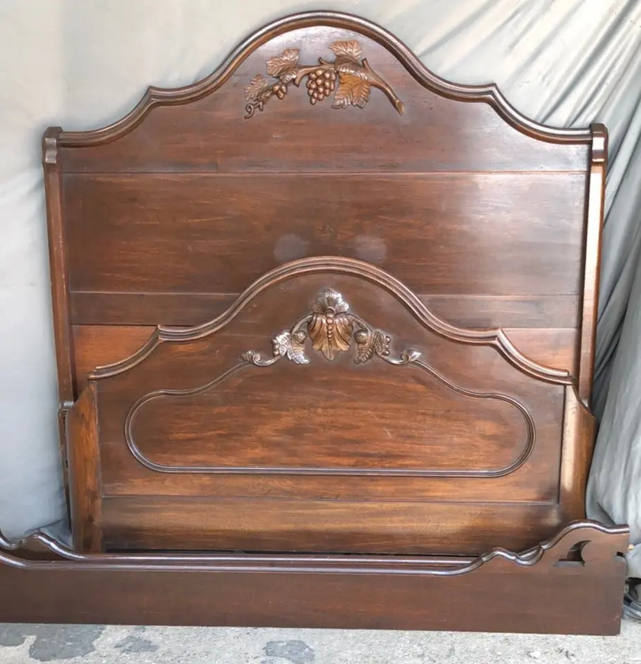 American Dark Walnut Bed With Grape Carving 1