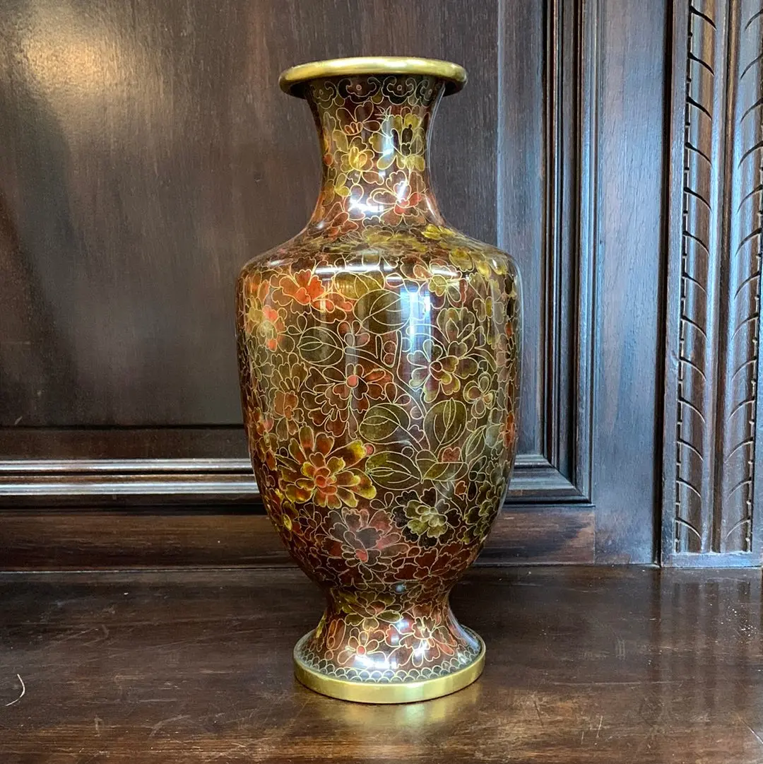 Brown, Burgundy And Gold Clossine Vase With Flowers 1