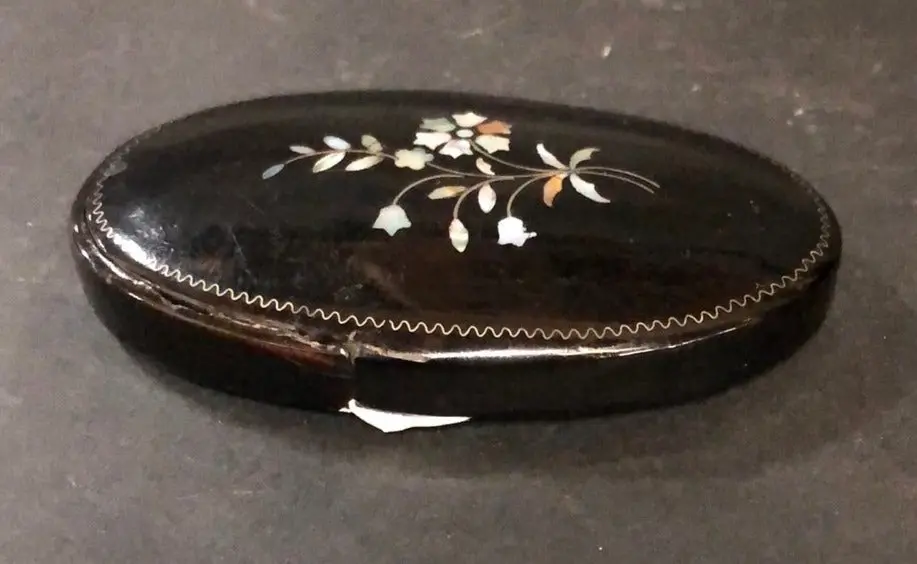 Small Oval Black Papier Mache Box 1