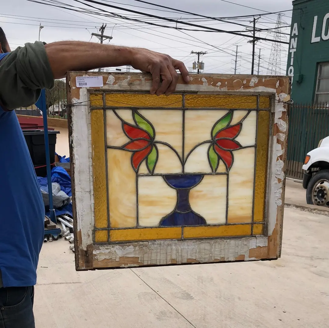 Slag Glass Windows With Flowers 1
