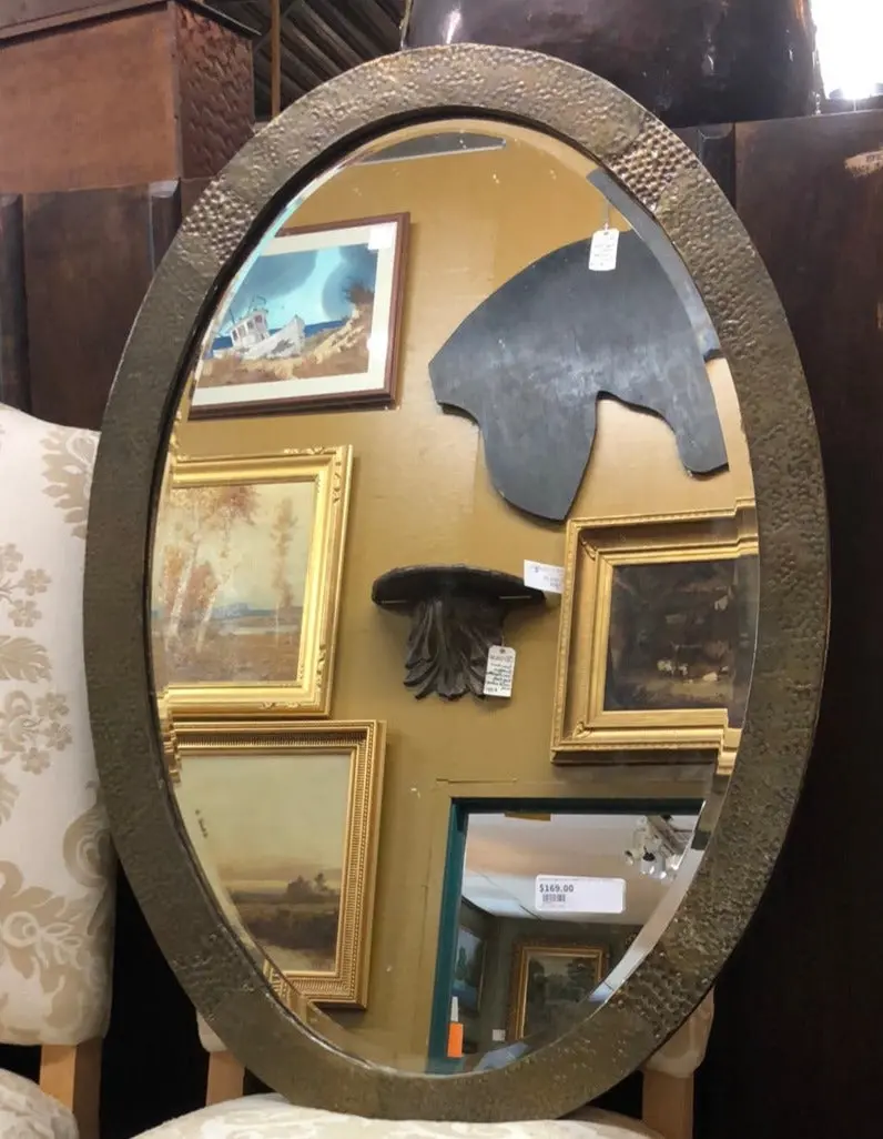 Embossed Brass Oval Frame With Bevelled Mirror 1