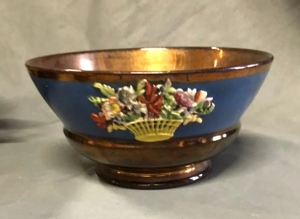Copper Luster Large Bowl With Flowers 1