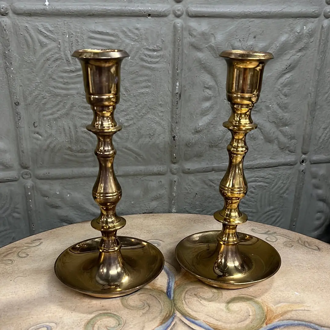 Pair Of Heavy Solid Brass Candle Sticks 1
