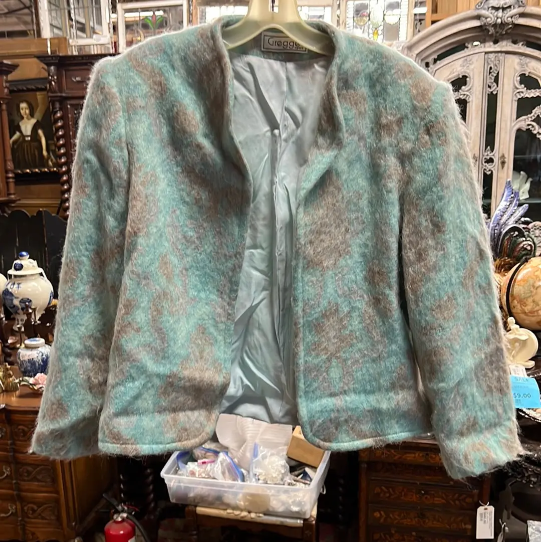Aquamarine And Gray Mohair/Wool Blazer 1