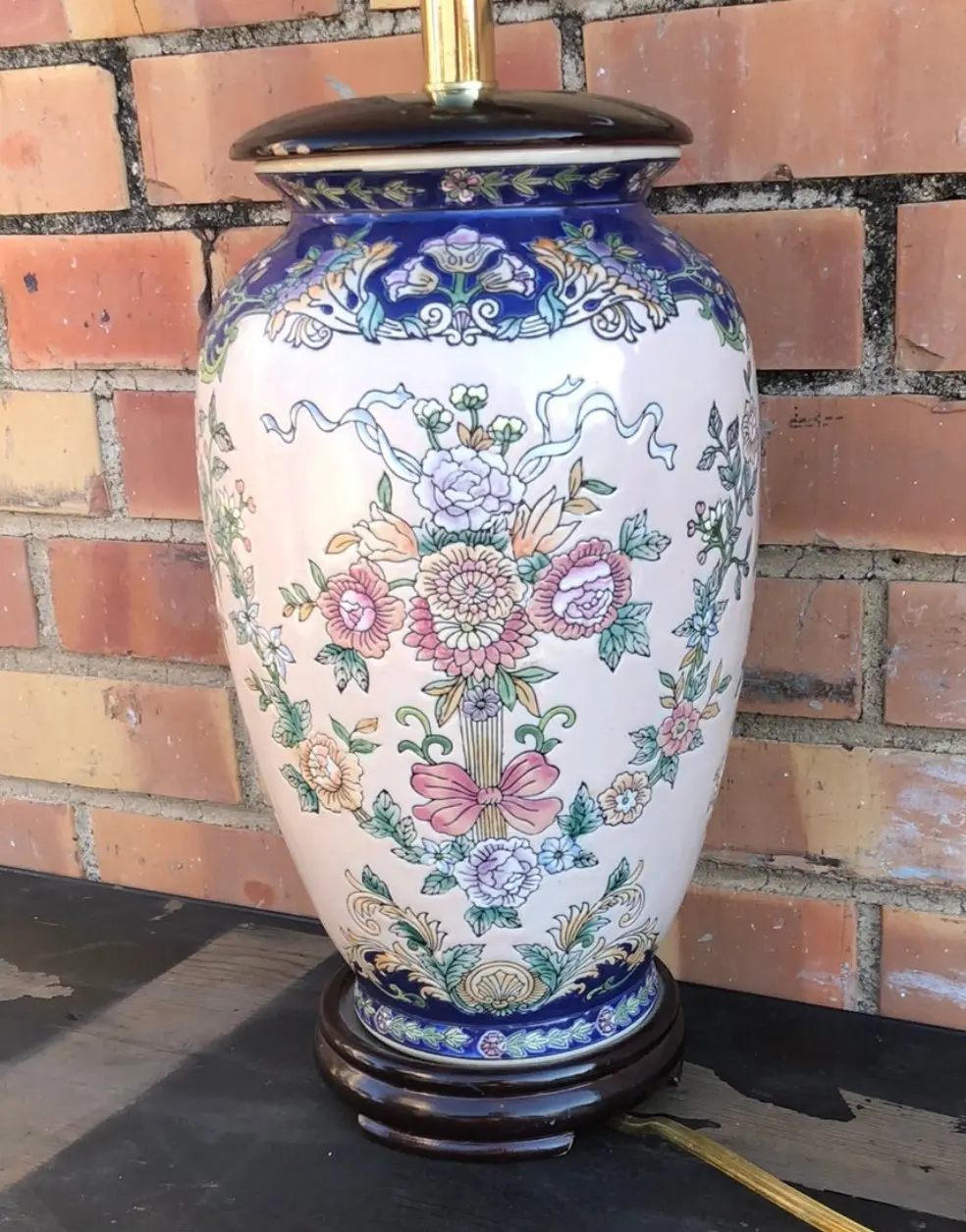 Blue And Pink Floral Porcelain Lamp 1