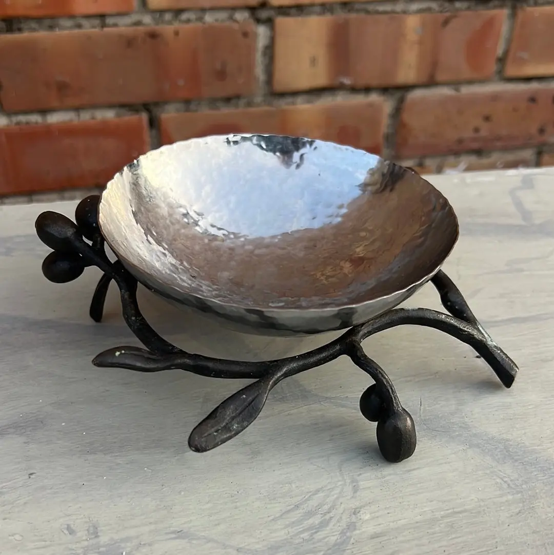 Silver Plate Dish With Bronze Twig Legs 1