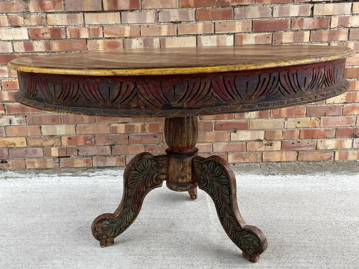 Brazilian Round Breakfast Pedestal Table With Painted Detail 1