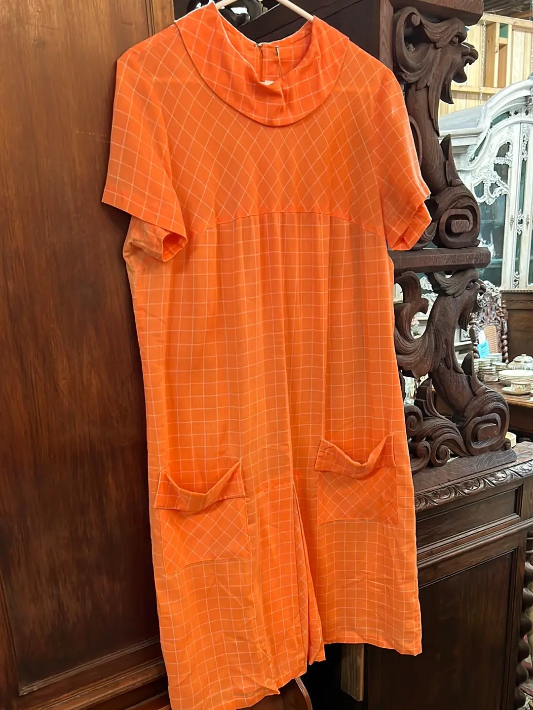 Bright Coral Orange Short Sleeve Dress With Pockets 1