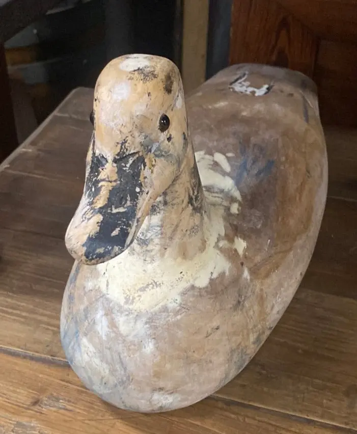 Carved Wood With Black And White Duck With Glass Eyes 1