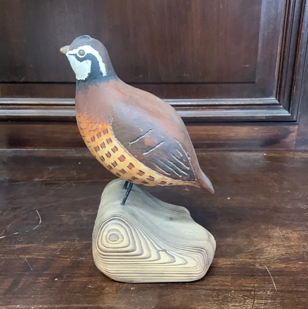 Carved Quail On Woodwn Base 1