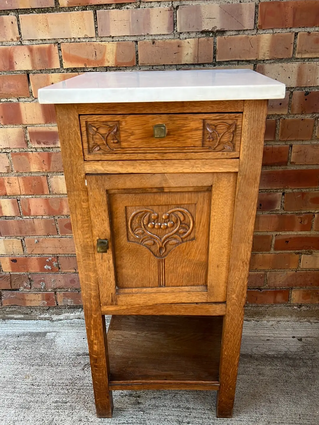 White Marble Top Oak Night Stand 1