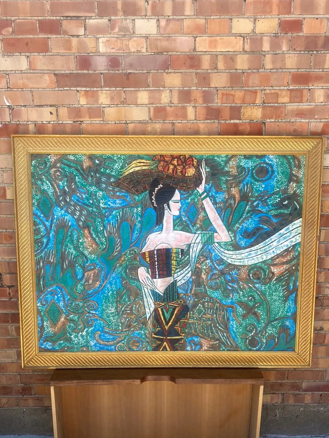 Framed Russian Painting Of Lady With Basket 1