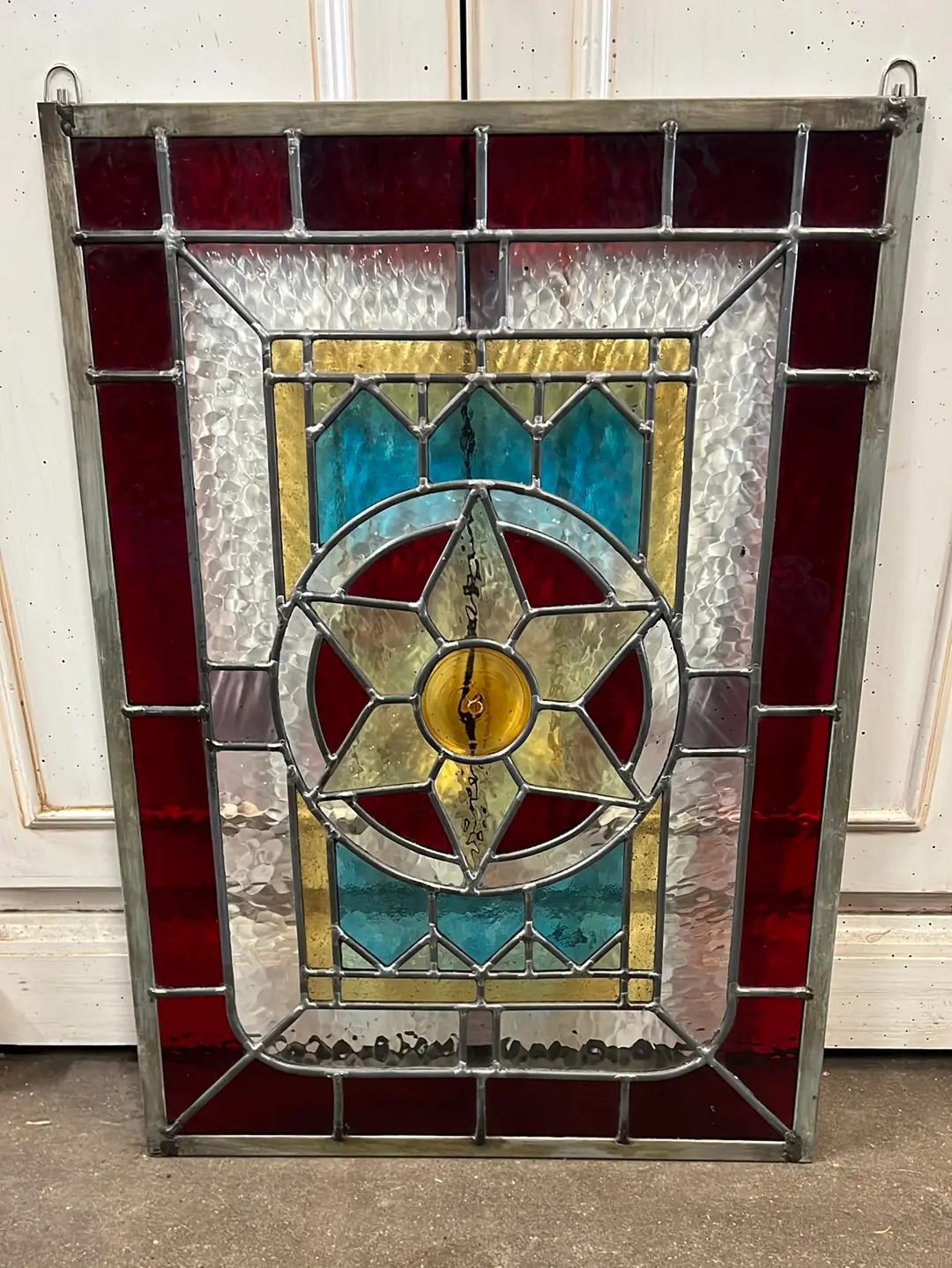 Small Geometric Stained Glass With Zinc Border And Star With Rondell 1