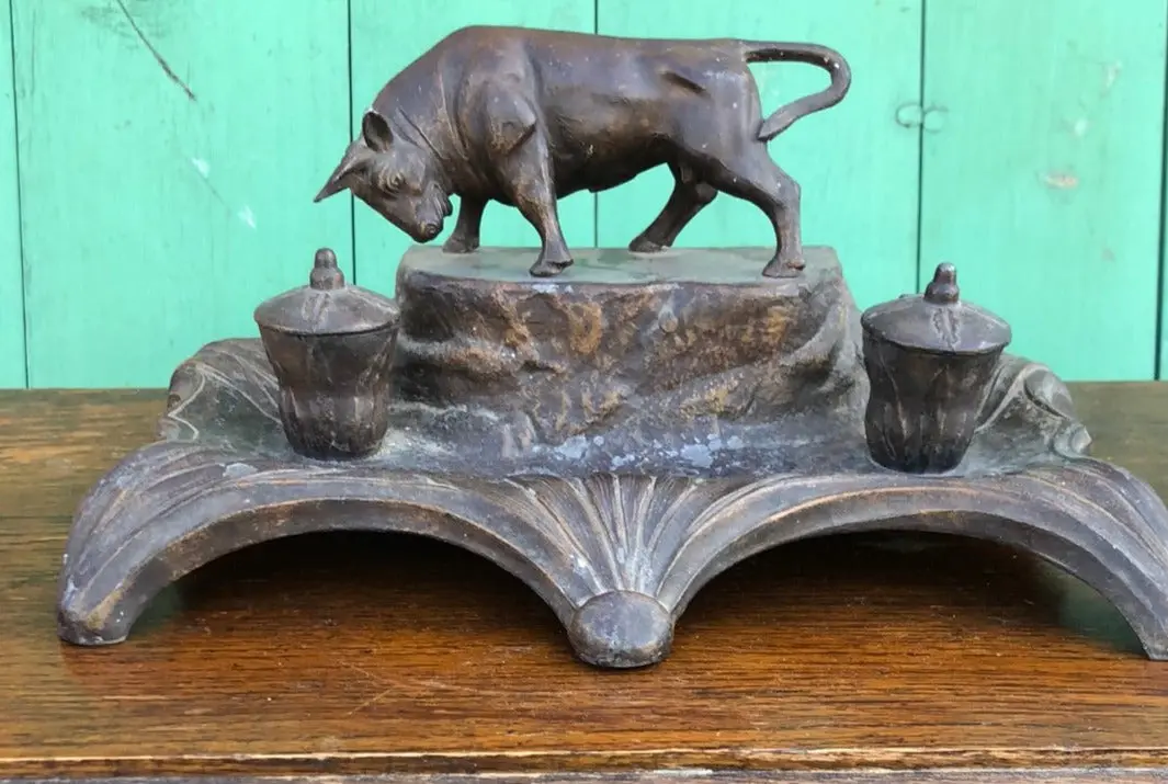 Spelter Cow Inkwell 1