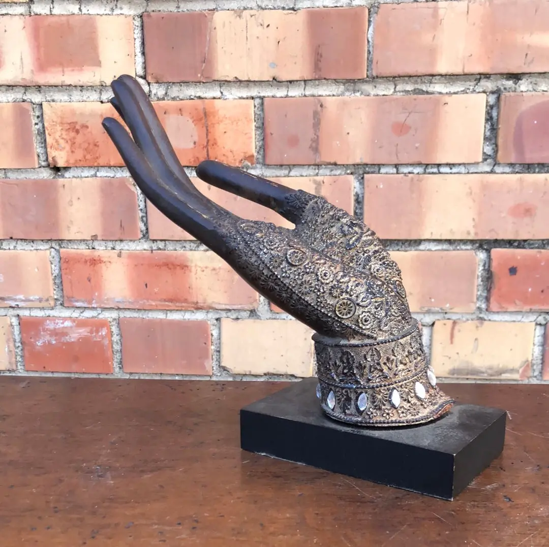 Indian Wood With Brass Overlay  Hand 1