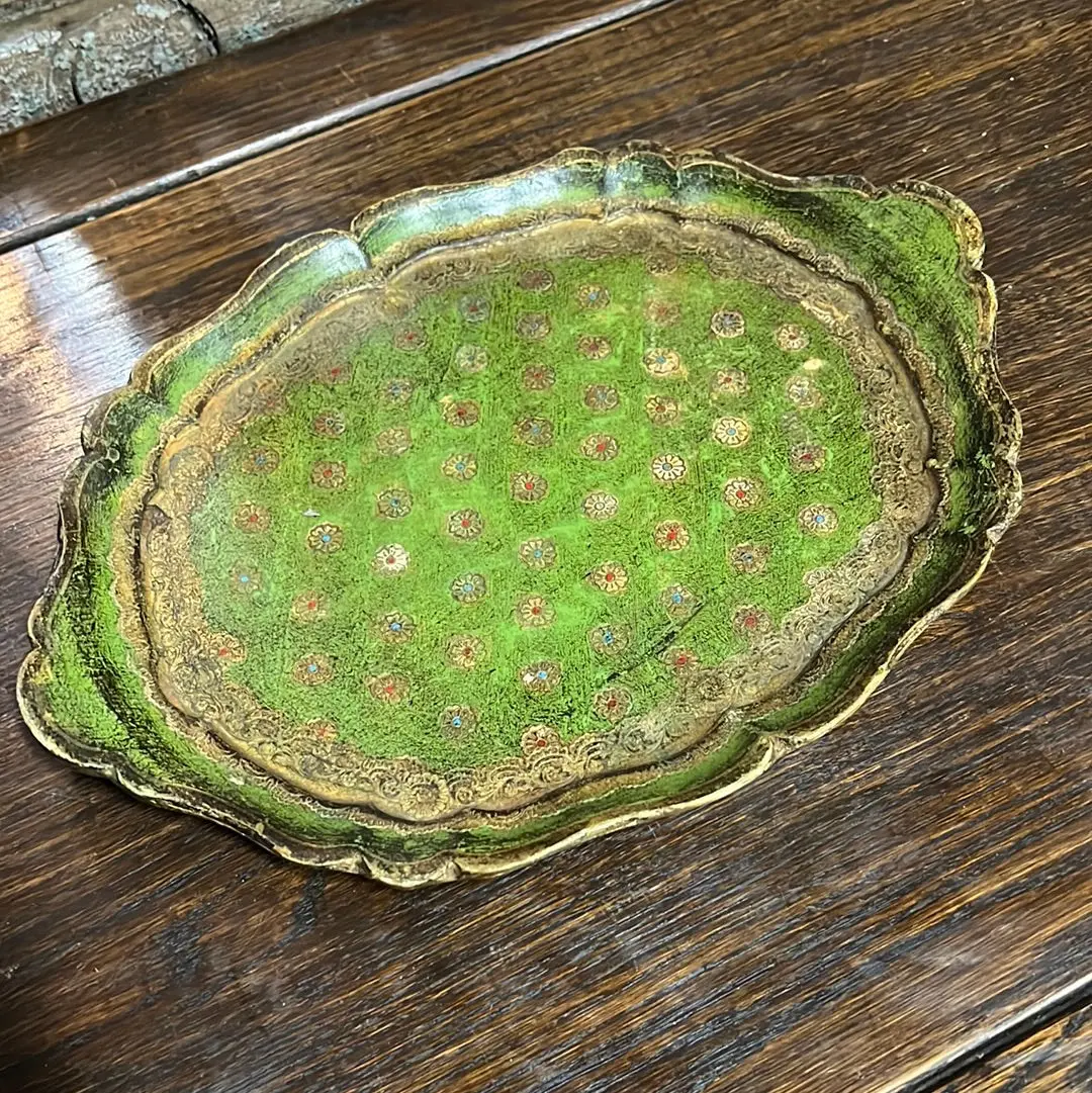 Small Green And Goldflorentine Tray 1