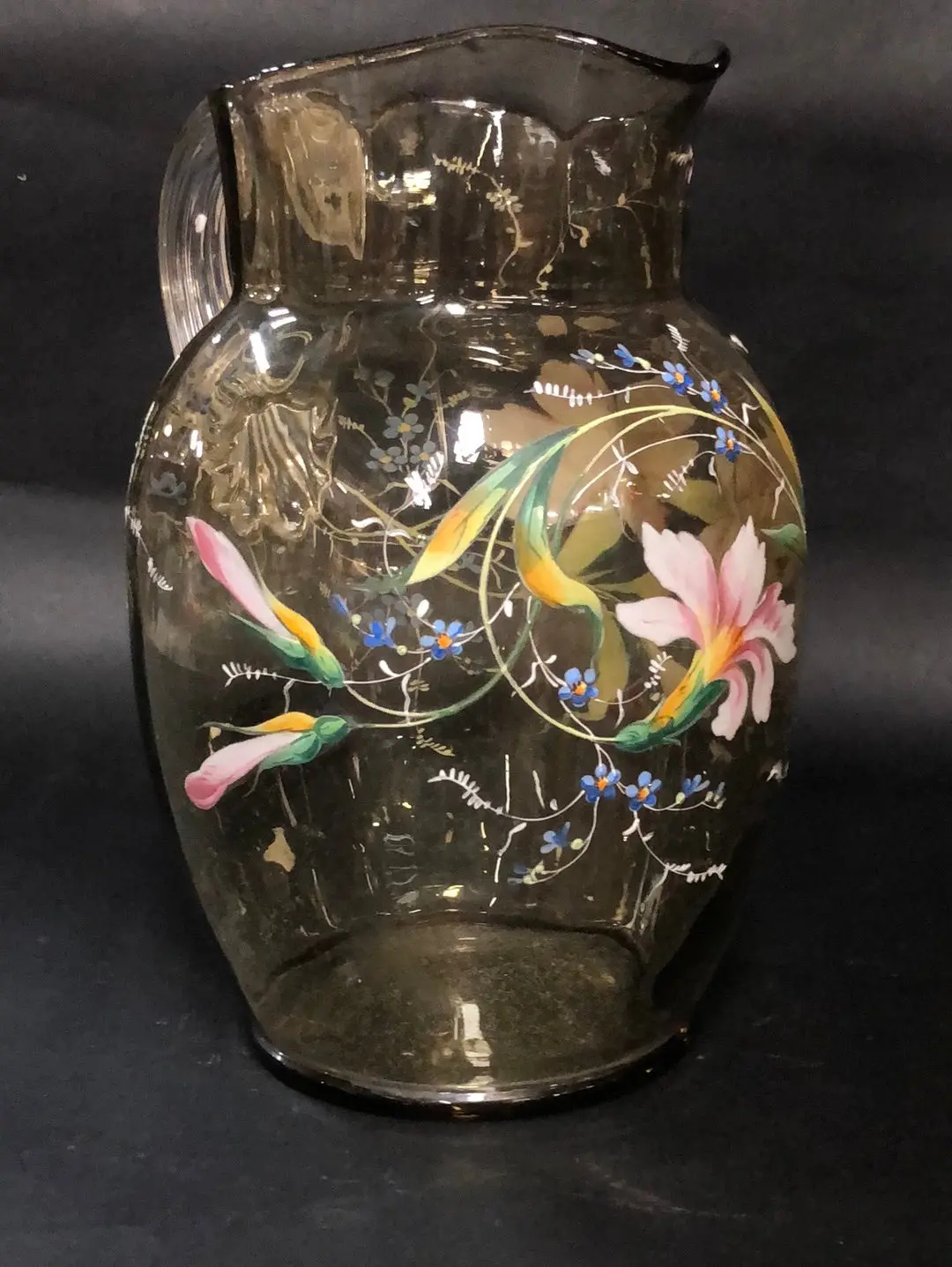 Mossier Art Glass Pitcher With Enameled Flowers 1