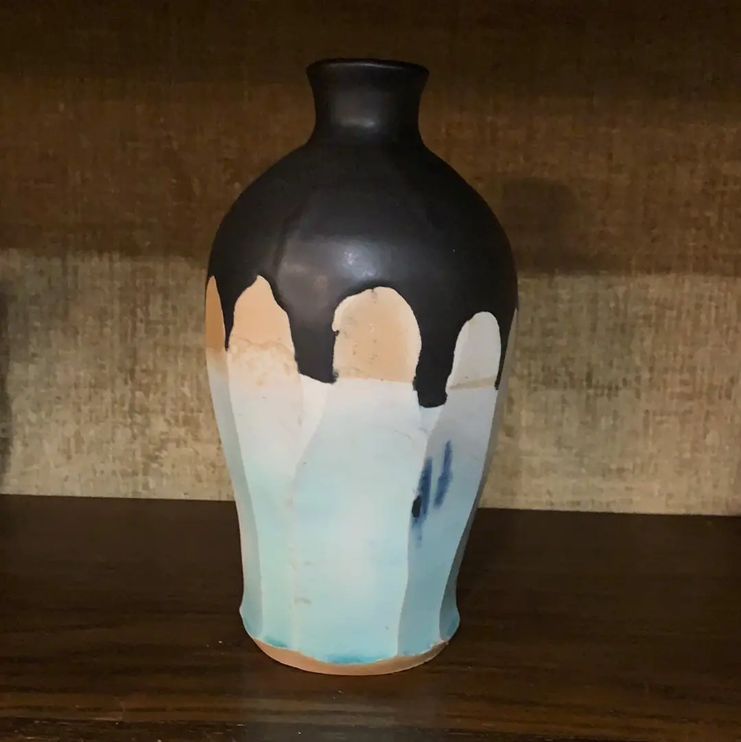 Aqua And Pewter Colors Studio Pottery Vase 1