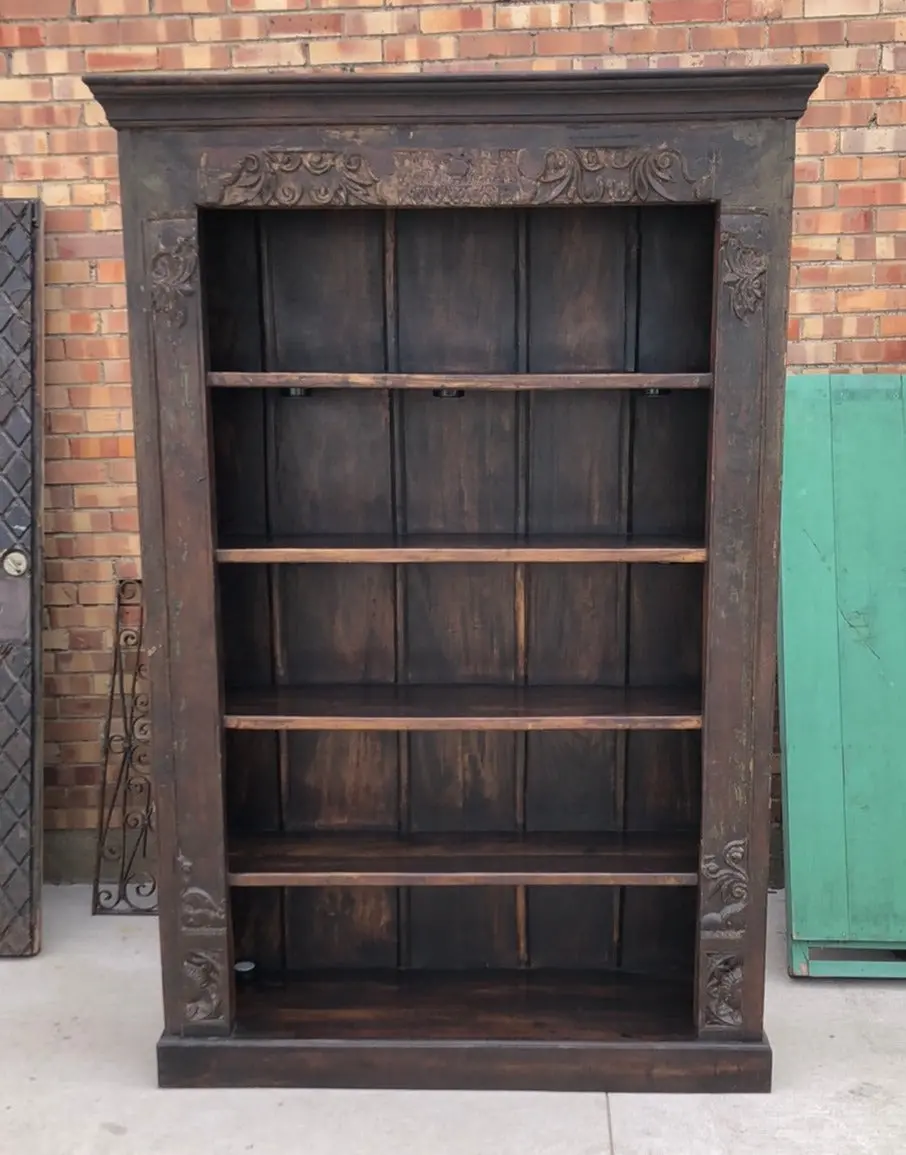 Large Carved Bookcase Repurposed From Antique Doorway 1