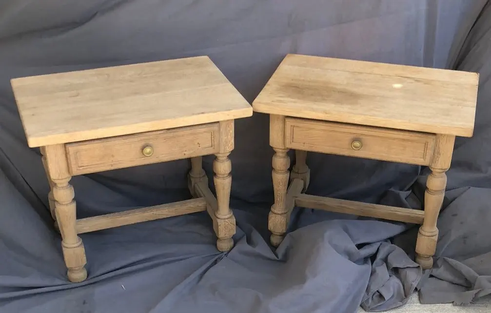 Pair Of Raw Rustic Oak Side Tables With Drawers 1