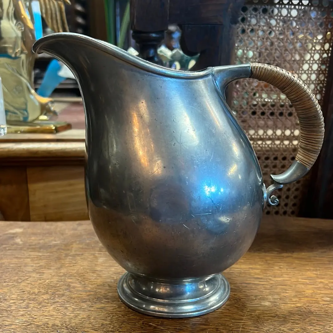 Pewter Pitcher With Rattan Handle 1