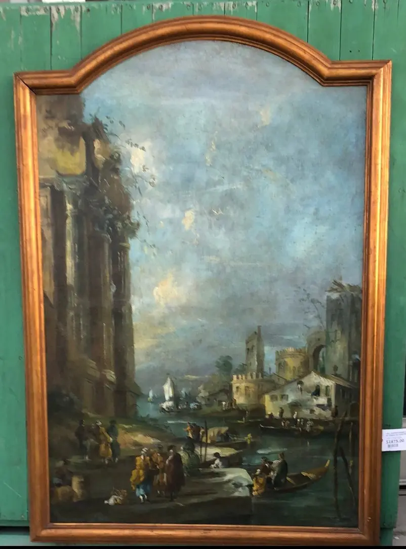 Tall Arched Frame Landscape Of Venice Oil Painting On Canvas 1