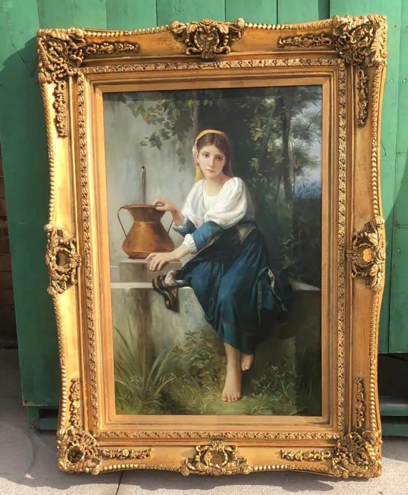 Framed Oil Painting Of A Girl With A Pot 1