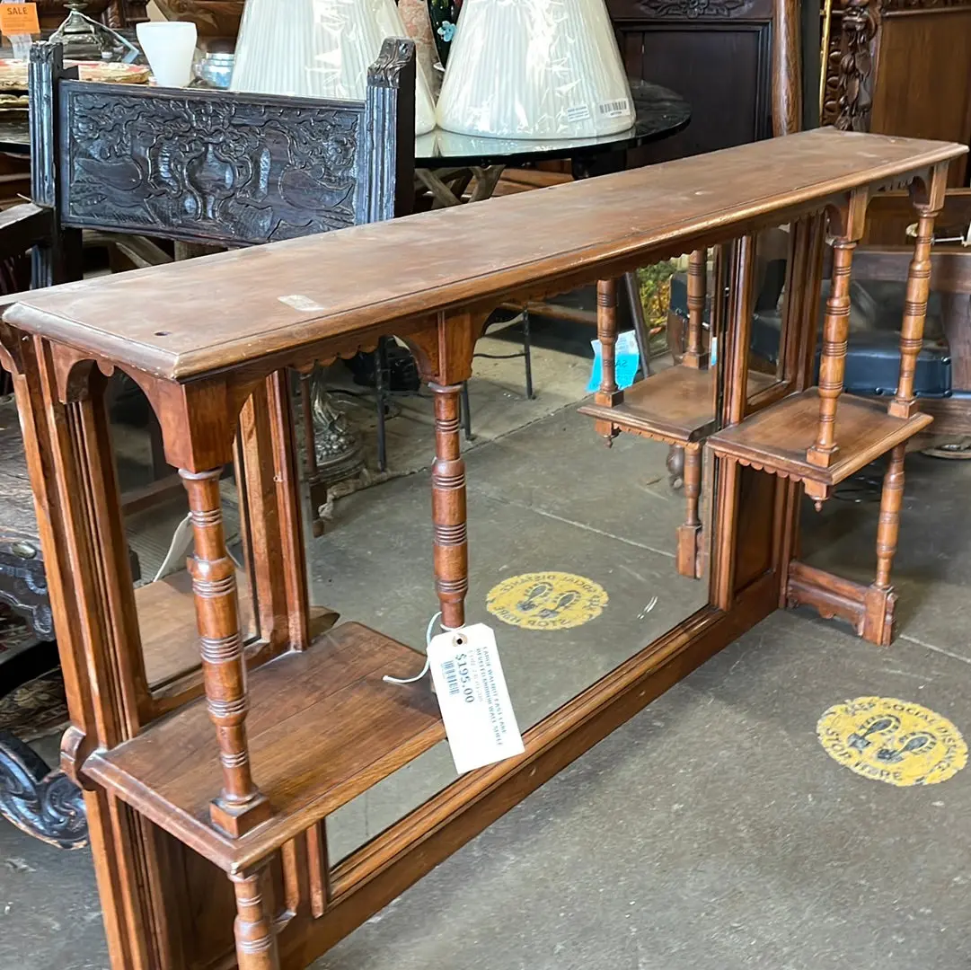 Large Walnut East Lake Beveled Mirror Wall Shelf 1