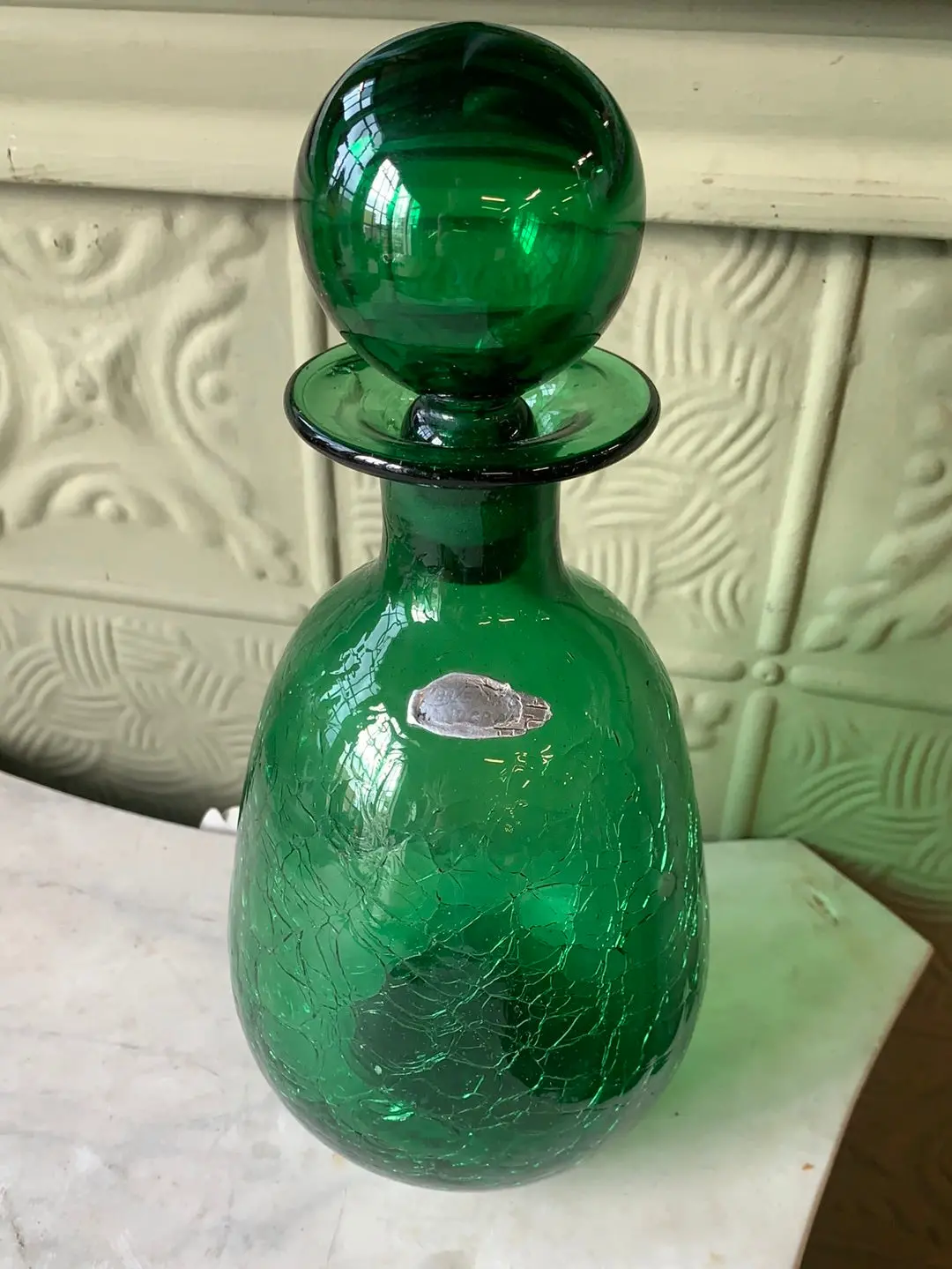 Blenko Green Glass Decanter 1