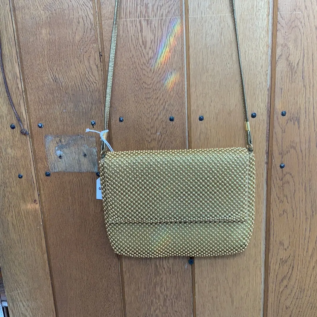 Golden Beaded Purse With Long Strap 1