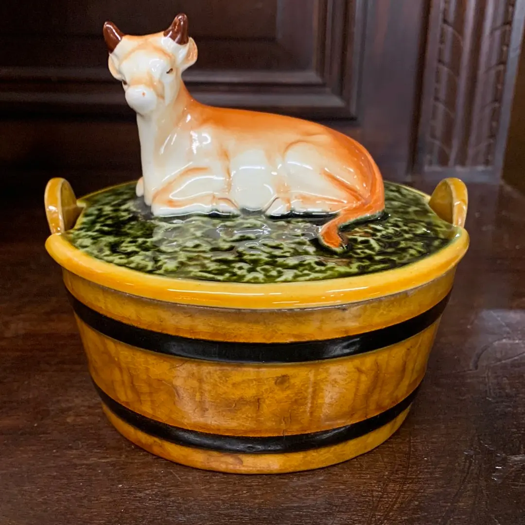 Staffordshire Cow Figure Butter Jar With Lid 1