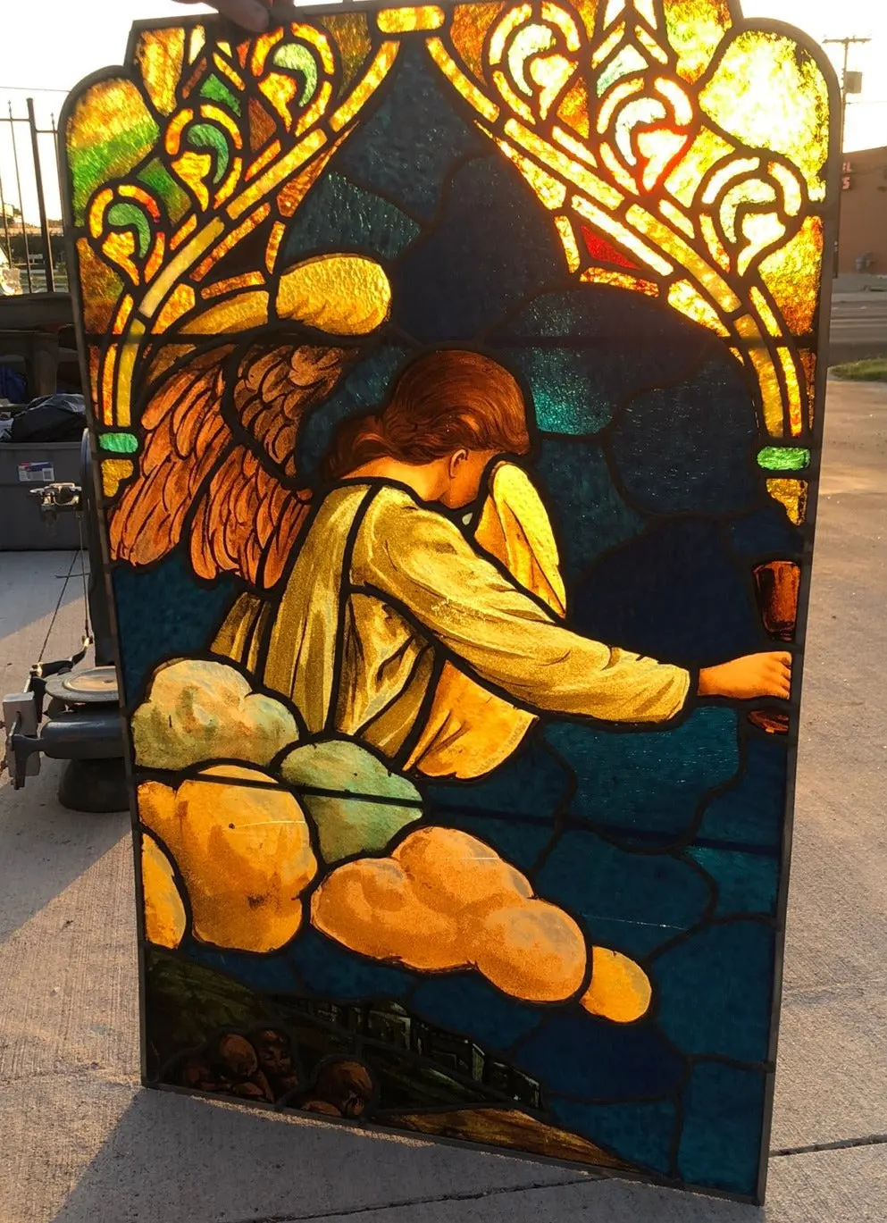 Framed Angel Painted Stained Glass Window 1