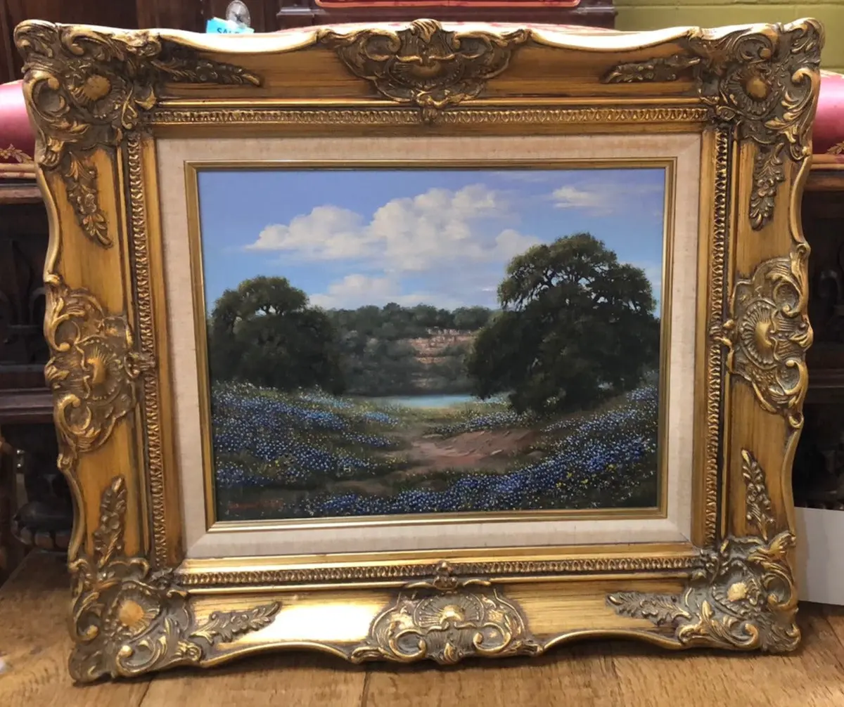 Small Framed Texas Bluebonnet Oil Painting By Margaret Ruth Harden 1