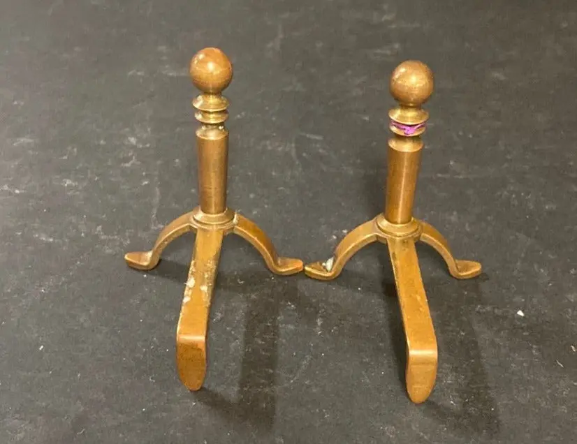 Pair Of Mini Brass Andirons 1