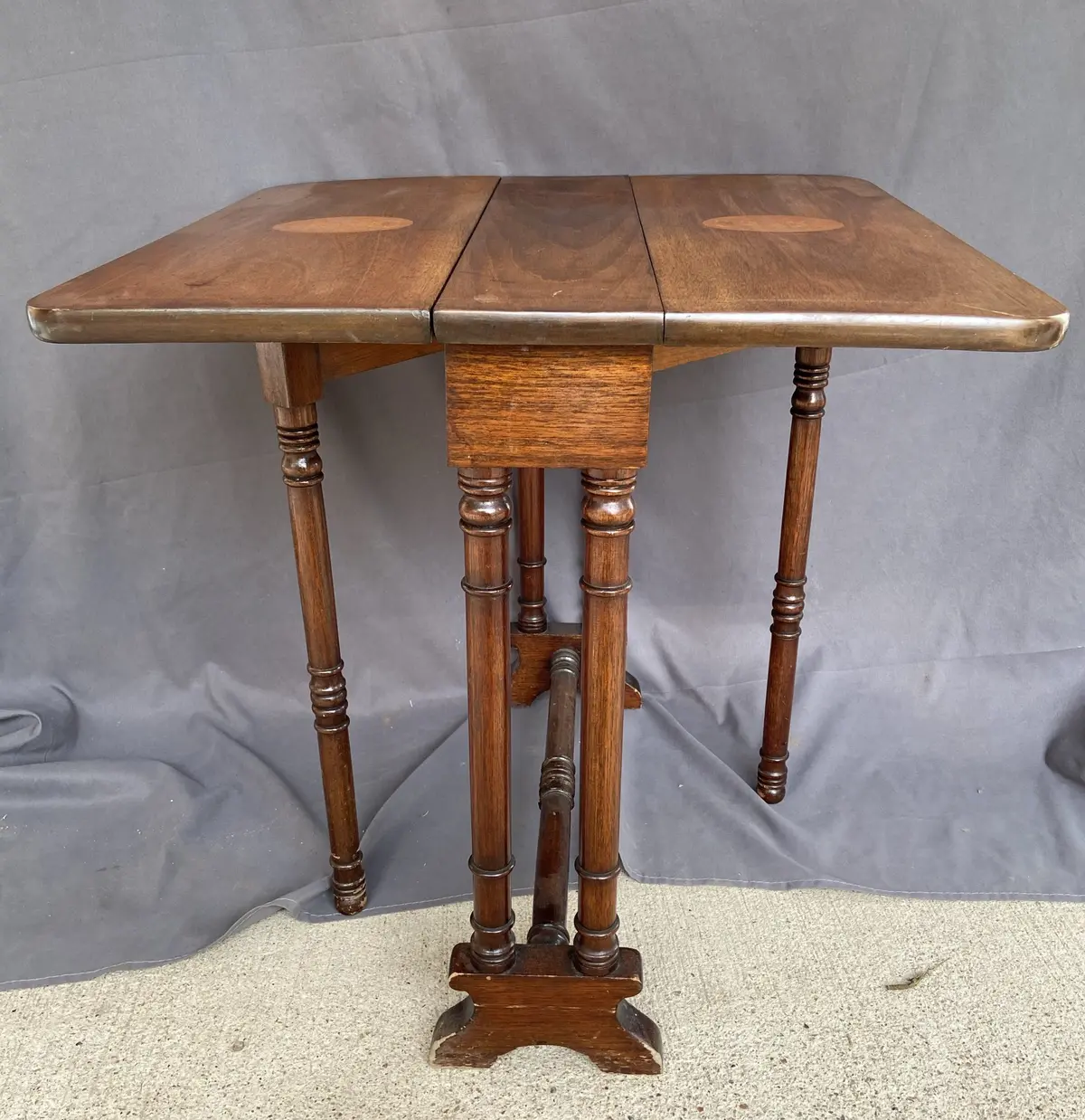 Small Edwardian Dropleaf Table With Inlaid Floral - As Is Finish 1