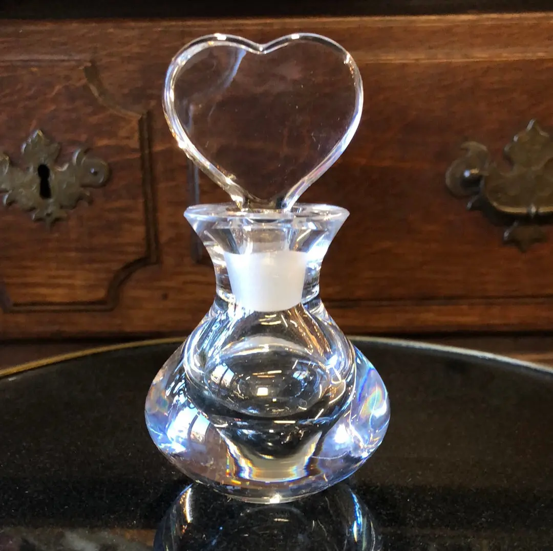 Signed Orrefors Crystal Perfume Bottle With Heart Shaped Stopper 1
