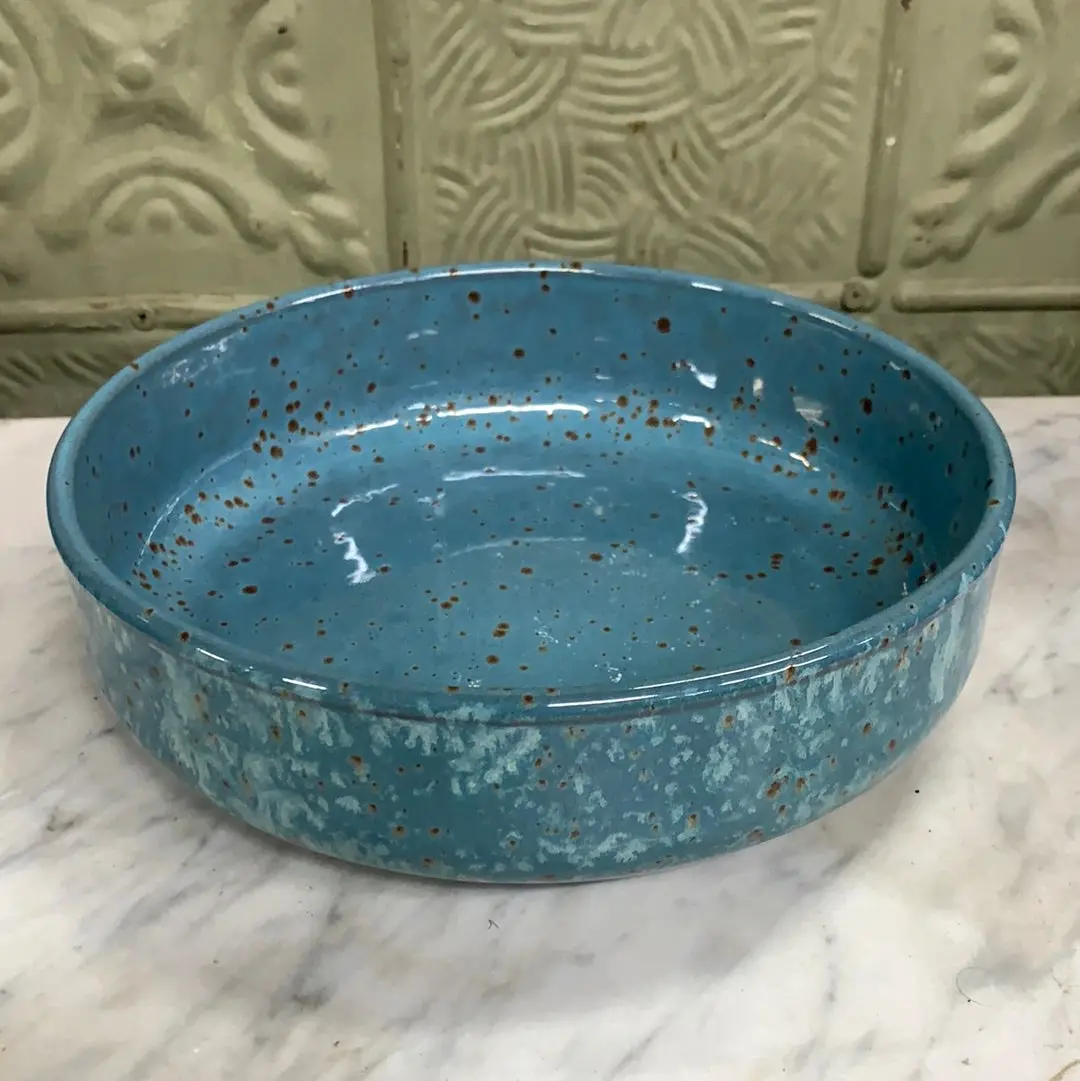 Large Low Speckled Blue Glazed Bowl 1
