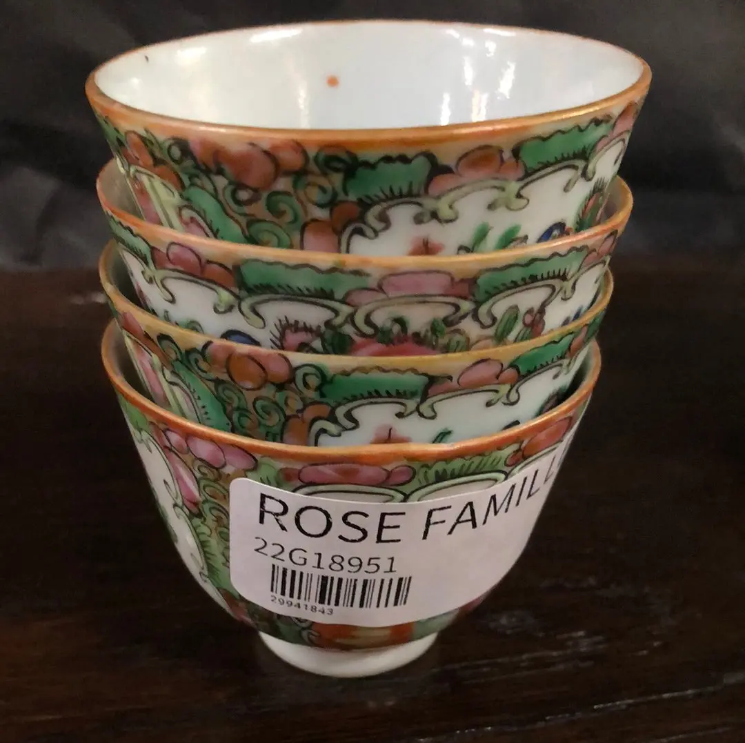 * Set Of Four Rose Famille Tea Cups Added To Sold Lot 1